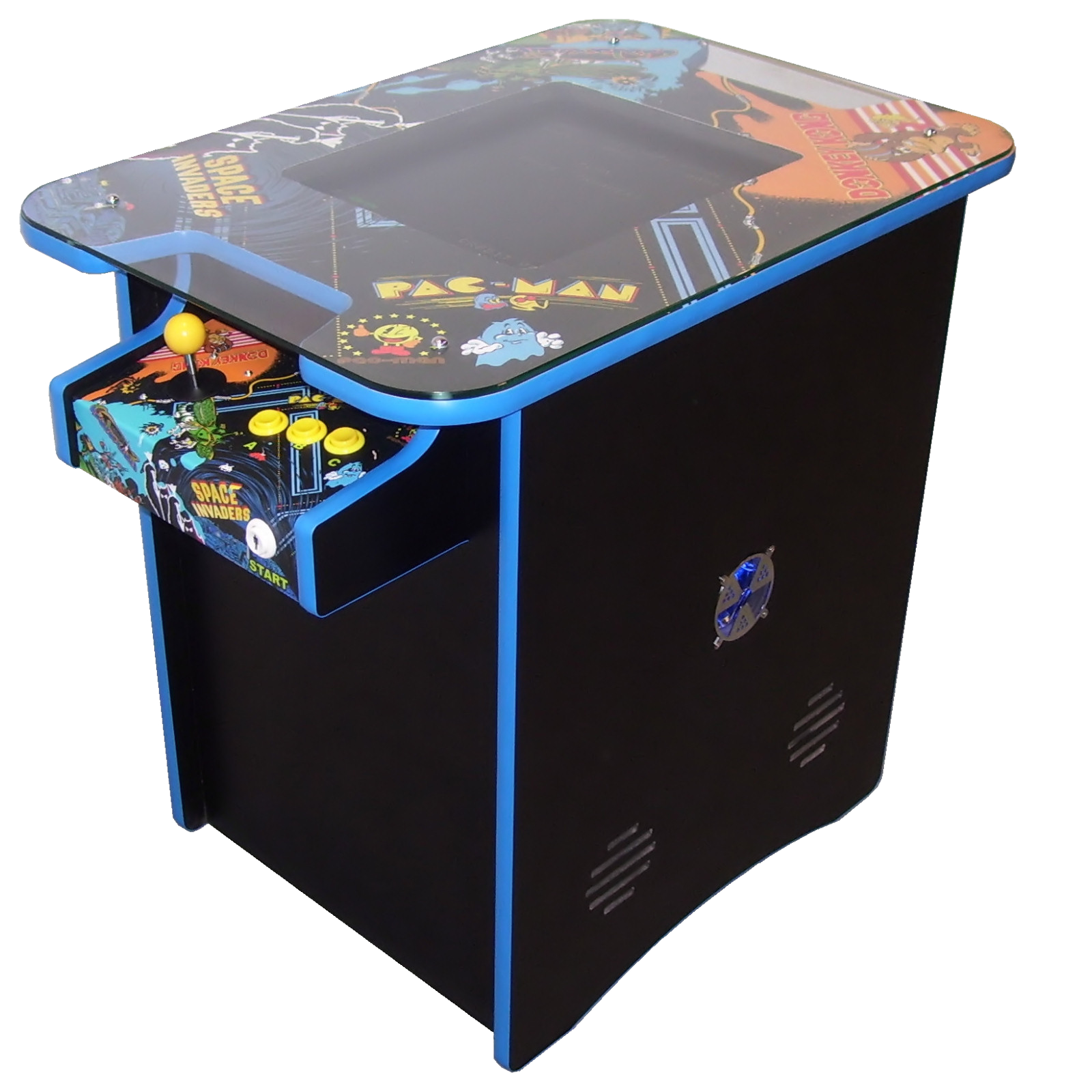 Our flagship cocktail table arcade machine with 60 classic games from the golden era of video games. 2 player with 19" display and full arcade controls.