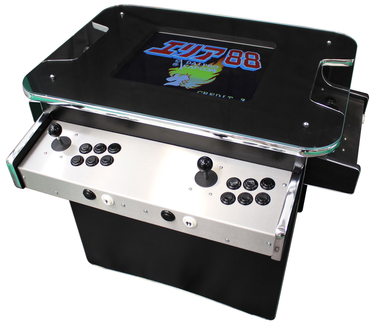 Our highest spec side by side cocktail table arcade machine with over 1000 arcade games ranging grom golden age classics to 2000's gems.