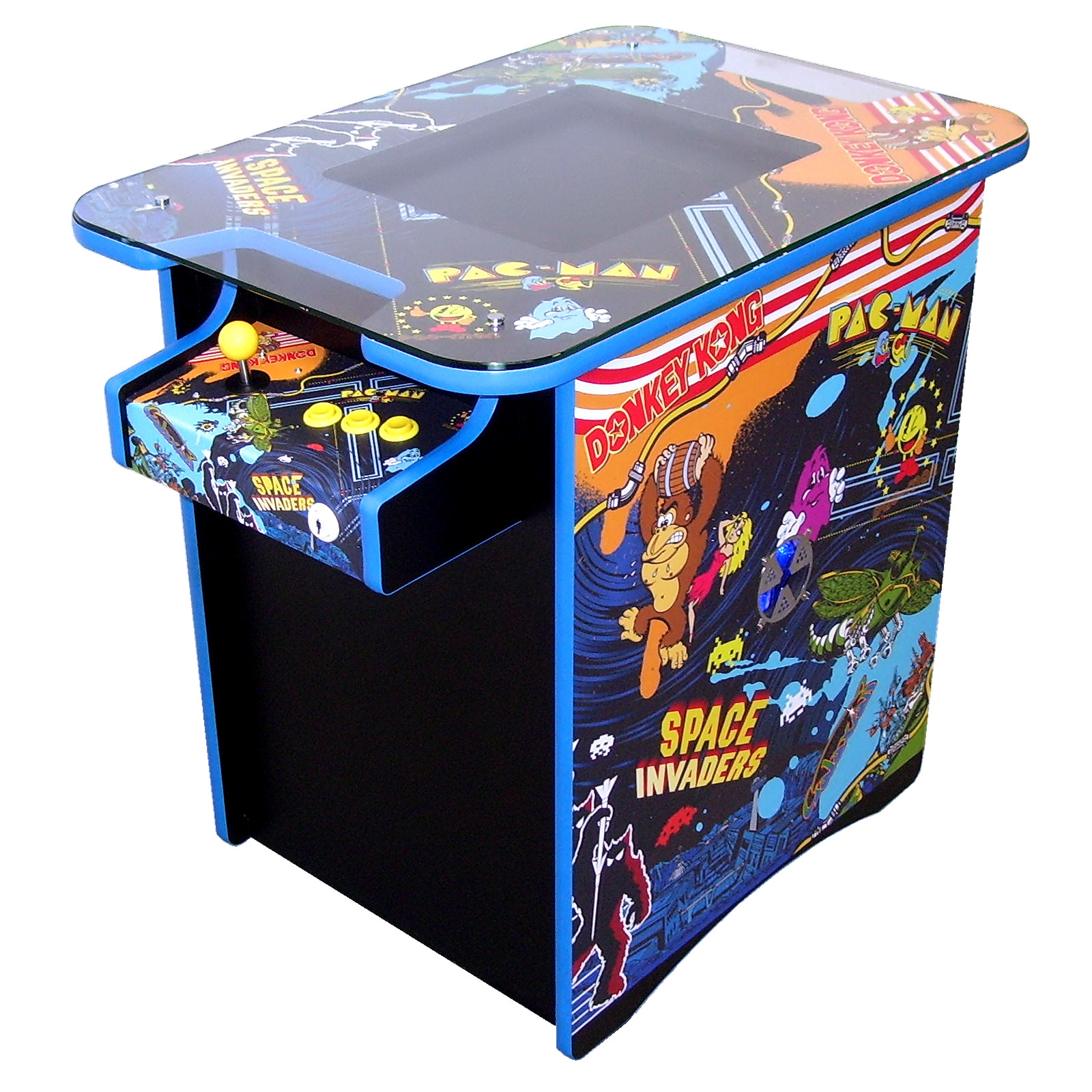 Our most popular cocktail table arcade machine with 512 classic games from the golden era of video games. 2 player with 19" display and full arcade controls.