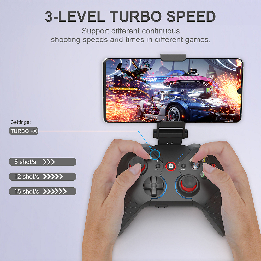 FireFox II Turbo Game Controller 2024 Upgraded Version, Wireless Game Controller Android IOS Switch PC PS3 PS4 Phone Holder Six Axis Vibration Turbo Fire Dual Triggers Macro Back Keys